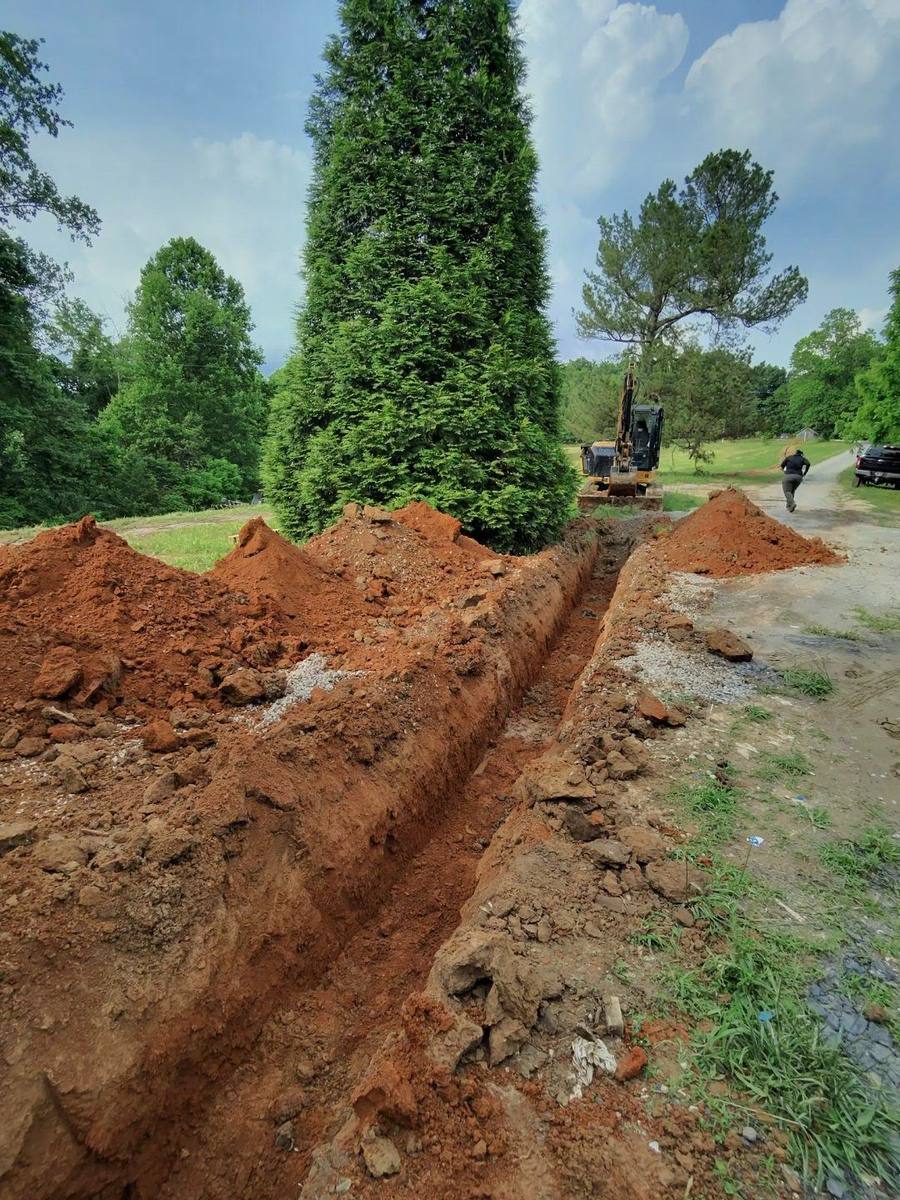 Waterline trenching and PEX install for a new home build in Columbia, TN using our Cat 305 CR Mini Excavator.